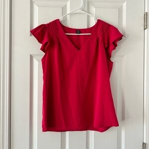 Women's Hot Pink V-Neck Ruffle Sleeve Top